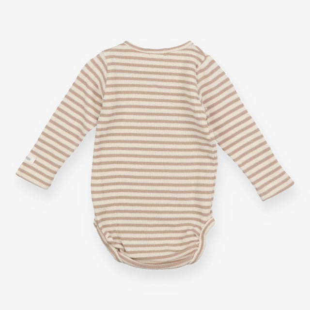 Bodysuit Brown & Cream Stripe with White Pocket