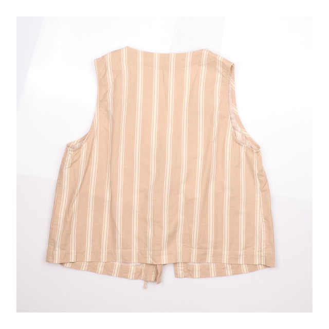 Waistcoat Top Beige White Striped Tie Front Organi
