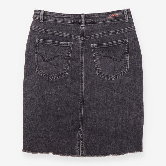 Washed Black Raw Fray Hem Stretch Denim Skirt