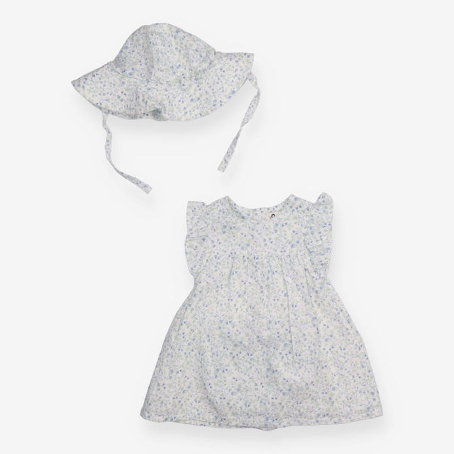 Dress blue flora and hat set