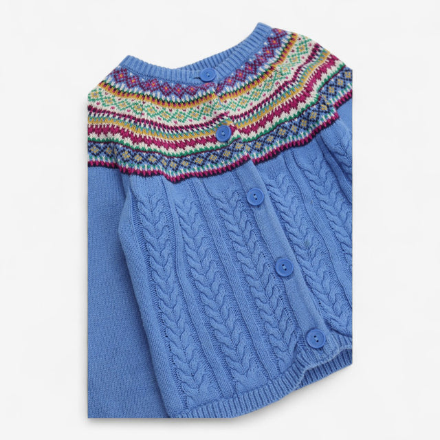 Knit Cardigan Blue with colourful fairisle