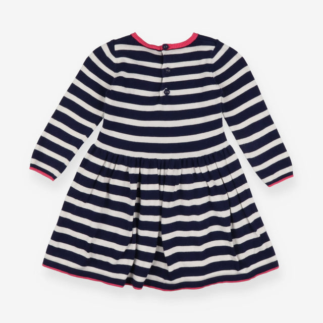 Dress knit navy stripe pink cuffs
