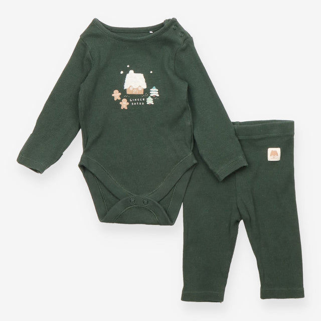 Bodysuit and Leggings Green Ribbed Gingerbread Hou