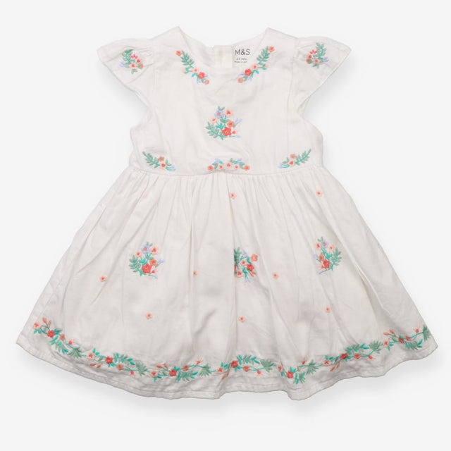 Dress white net skirt embroidered bunches of flowe