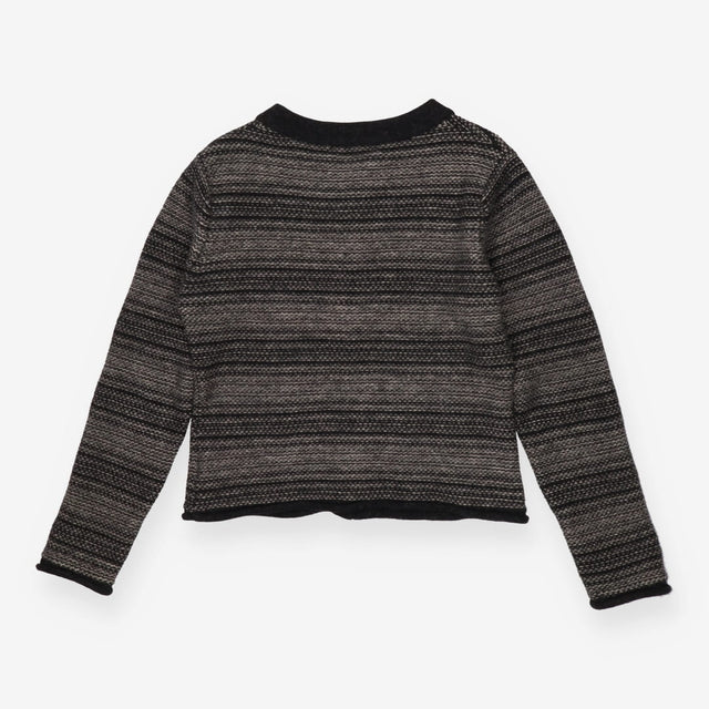 Grey & Black Striped Cardigan Button Front Knit