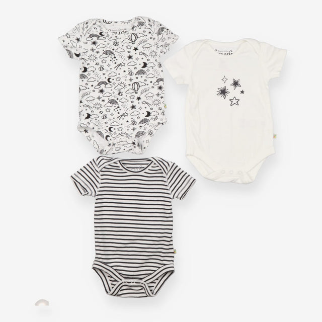 3 packs bodysuit white striped stars sky
