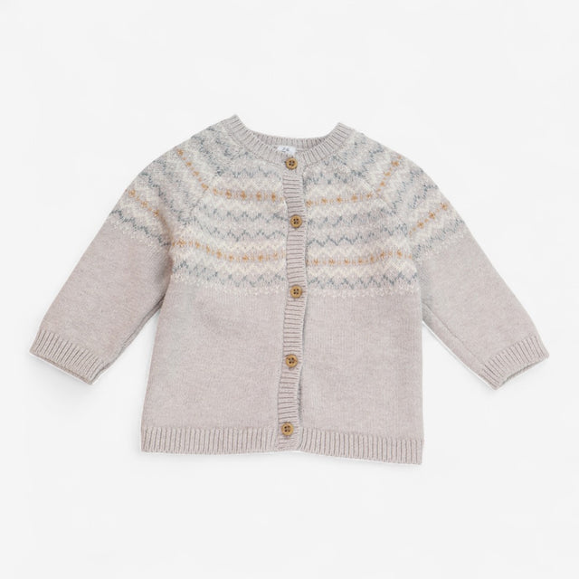Cardigan Grey and Cream Fairisle