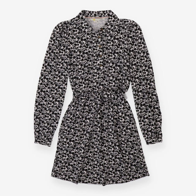 Jersey Shirt Dress Cream with Belt Black Floral Pr