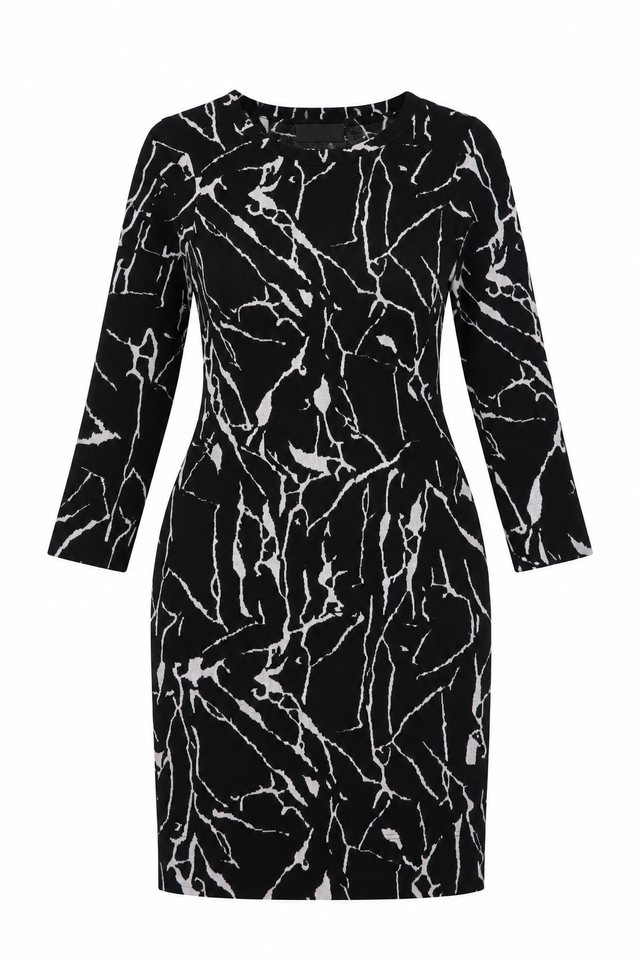 Abstract Marble Print Long Sleeve Stretch Knit Dre
