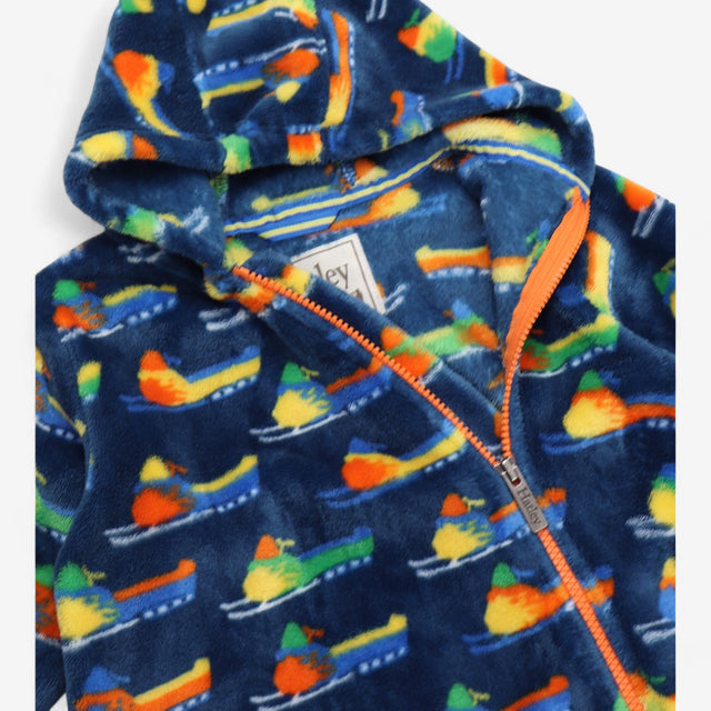 Pramsuit Fleece Blue Ski Bikes with Orange Zip