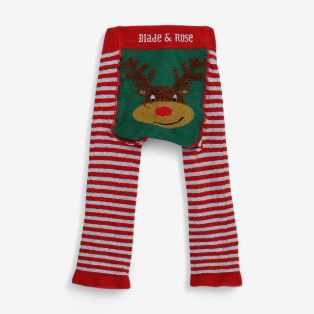 knitted leggings red/grey striped reindeer