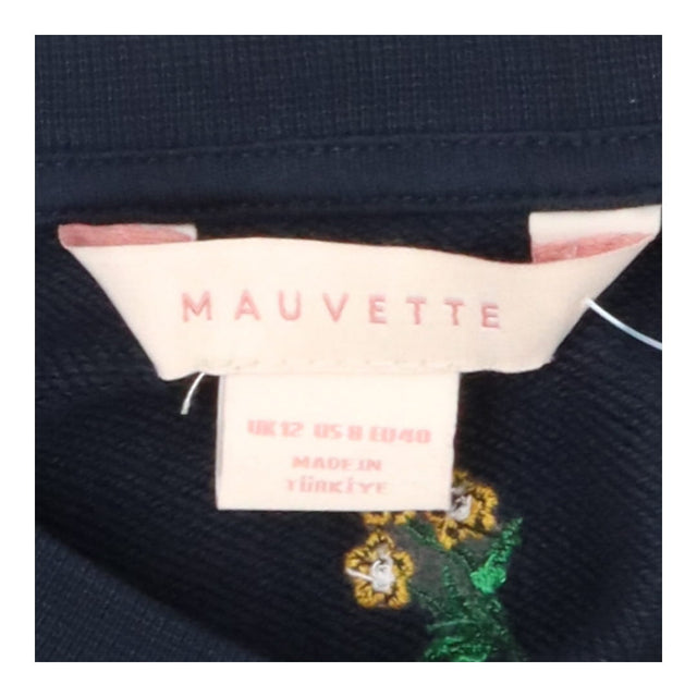 Navy crew neck sweater with embroidered yellow flo