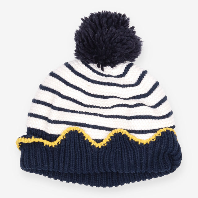 Knit Bobble Hat Navy Striped