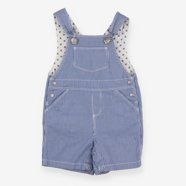 Blue and white pinstripe shortie dungarees