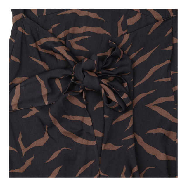 Black Tan Abstract Print Long Sleeve Wrap Midi Dre