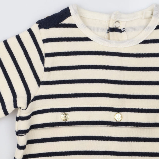 Romper Navy and Cream Stripe with Gold Poppers