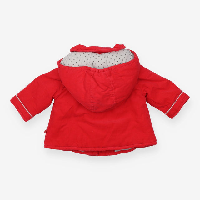 Coat red cord padded lined grey fur