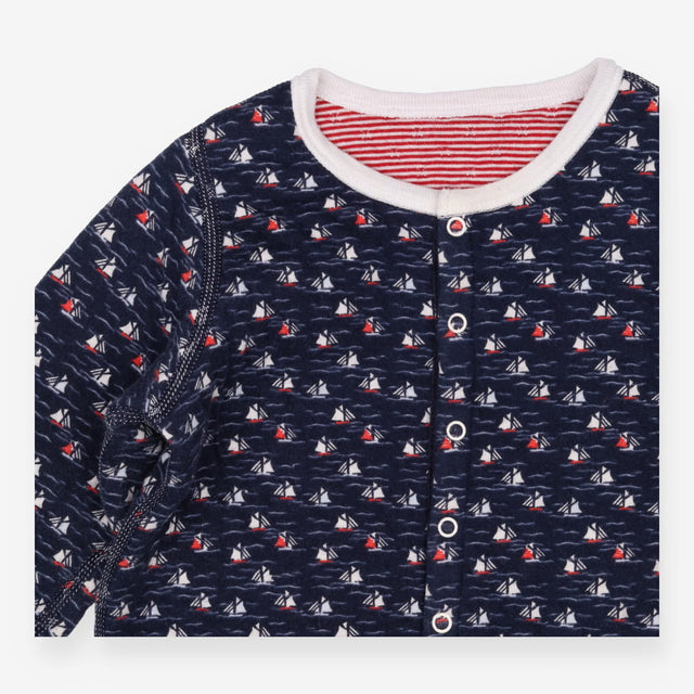 Jersey cardigan navy sailboat print
