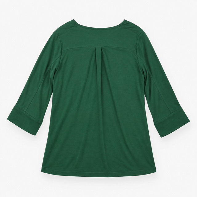 Long Sleeve V-Neck Silk Blend Tunic Top Forest Gre