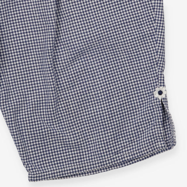 Long Short Check Blue and White with Embroidery Fl