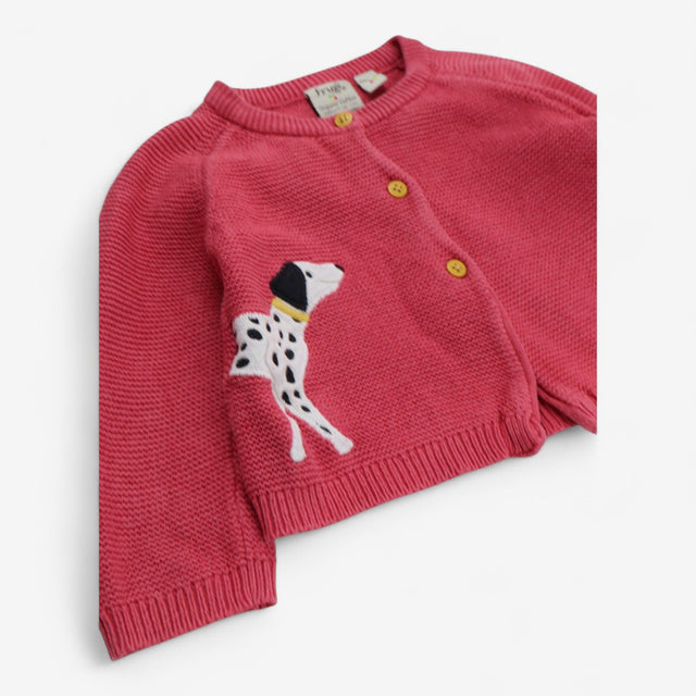 Knit cardigan pink with dog applique