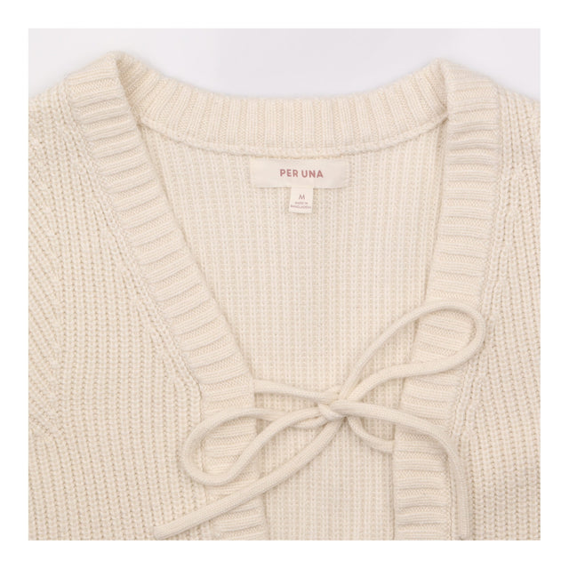 Vest Cream Ribbed Knit V-Neck Tie Front Sleeveless
