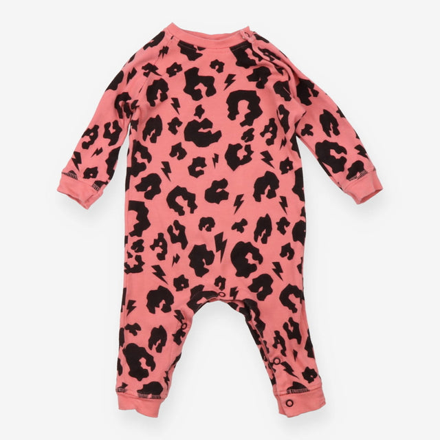 Pink leopard spots and lightening bolt sleepsuit