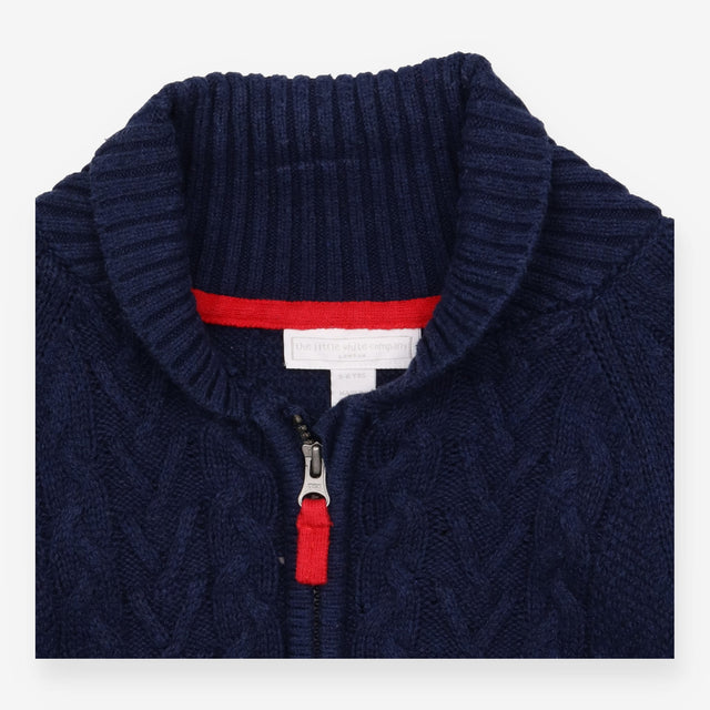 Navy Knit Cardigan with Red Zip