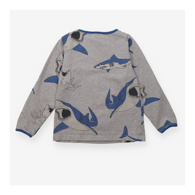 T-Shirt Long Sleeve Grey with Blue Sharks