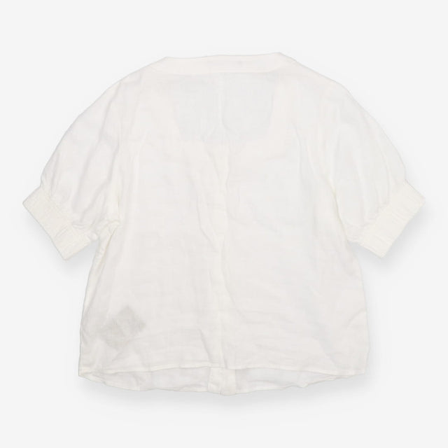 White Pure Linen Square Neck Button Blouse