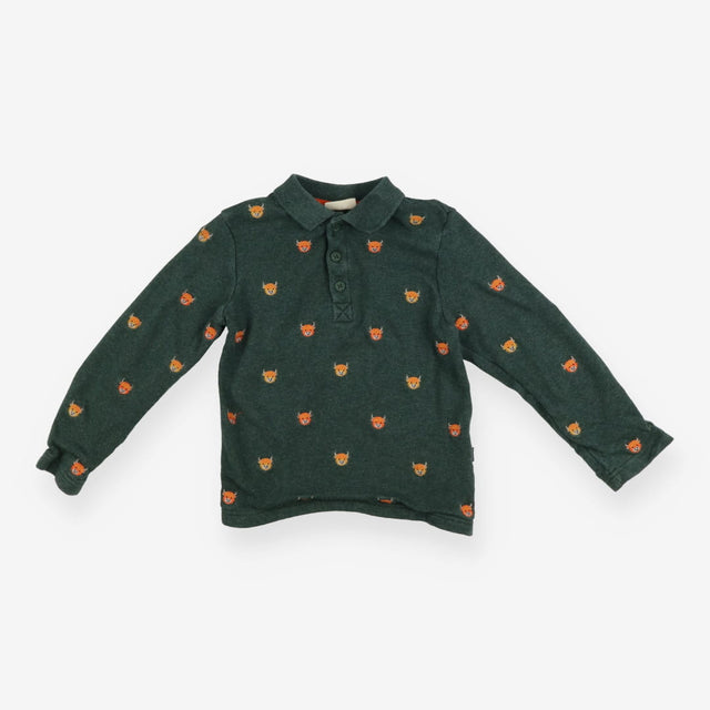 Poloshirt Long Sleeve Green Highland Cow