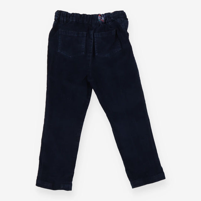 Navy Corduroy Trousers Plaid Lining