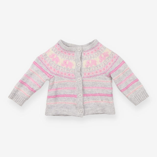 Grey and pink elephant fairisle cardigan