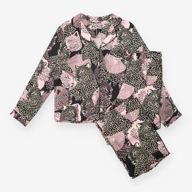 Oliver Bonas Pink Black Leopard Print Pyjama Set