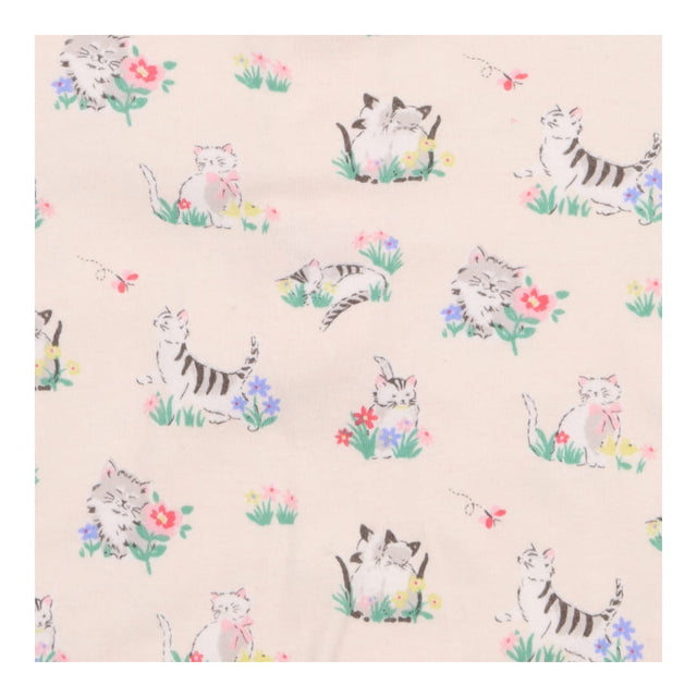 Bodysuit LS pink edging cream cats flowers