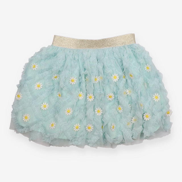 Tulle Skirt Blue with Daisies and Golden Waistband