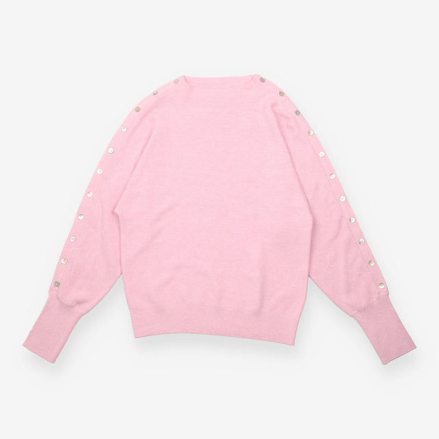 Sweater Pink Melange Cotton Boat Neck Buttons