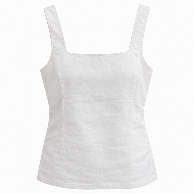 White 100% Linen Square Neck Cami Top