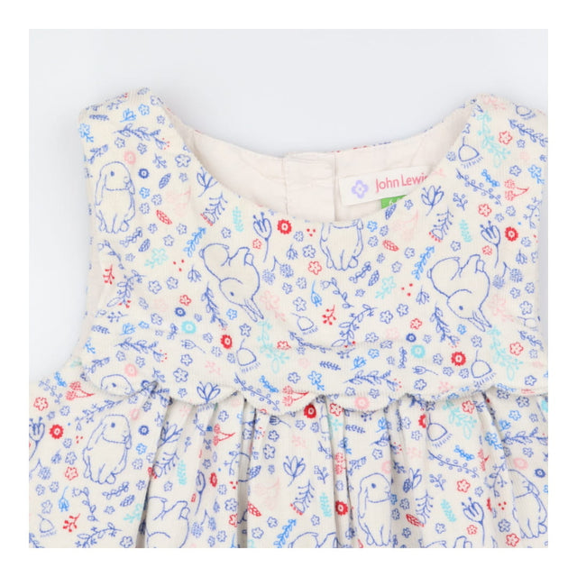 Cord Dress White with Rabbits and Flowers