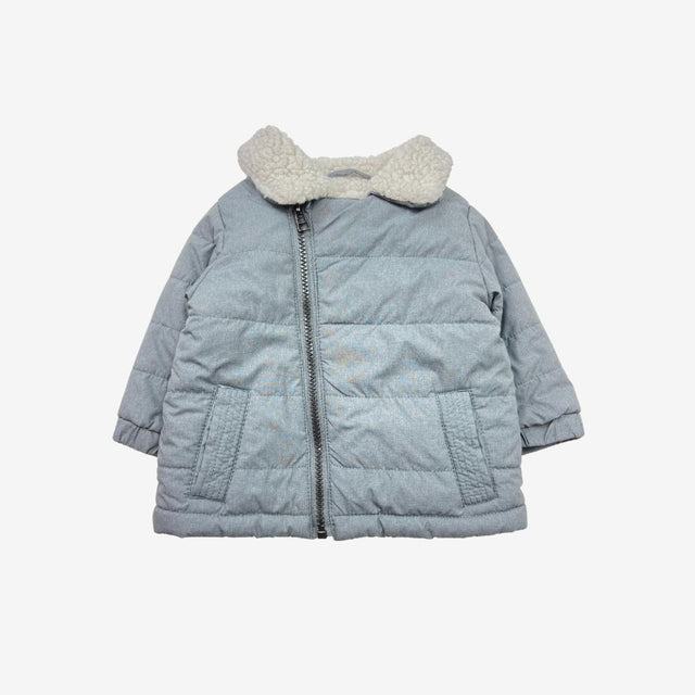 Grey Puffer Coat with Furry Lining