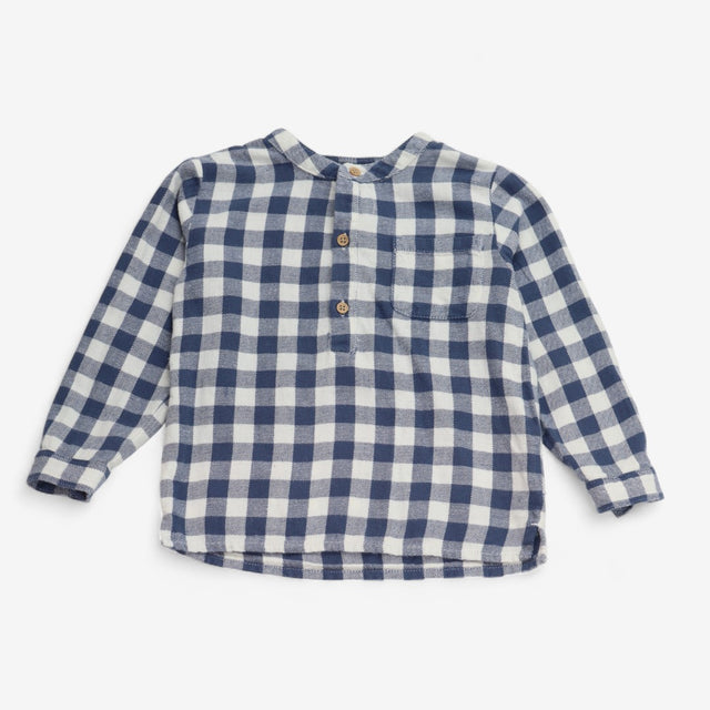 Shirt blue check flannel 1/2 buttons