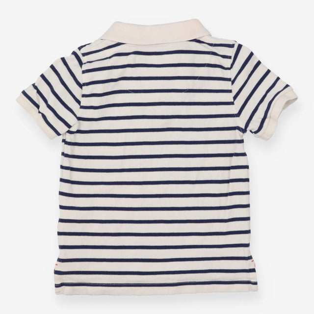 White Polo Shirt with Navy Stripes