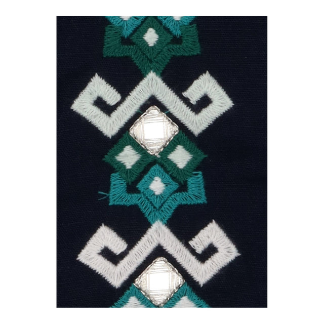 Dress Navy Geometric Embroidered Linen Blend Short