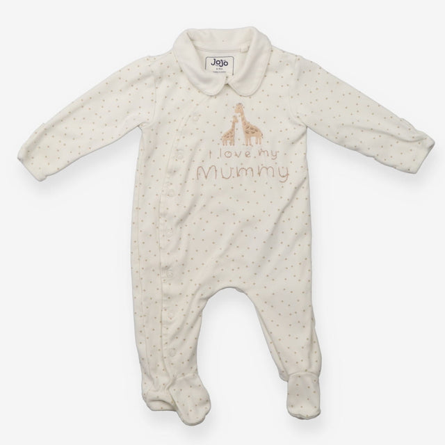 Collared Sleepsuit Cream Light Brown Stars, Embroi