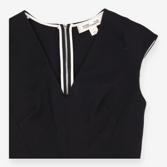 DVF Black Structured Sleeveless Dress with Full Si