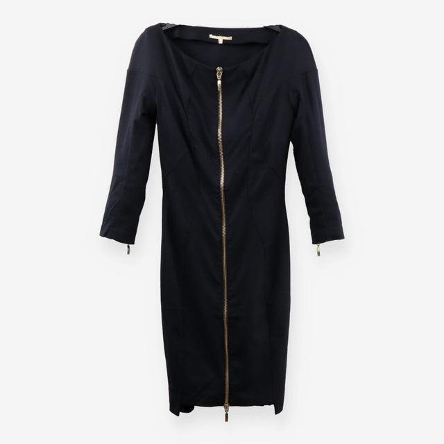 Mini Wool‑Mix Dress – Black with Gold Zip Details