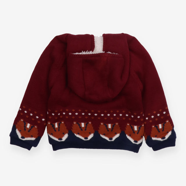 Burgundy Knit Cardigan with Foxes