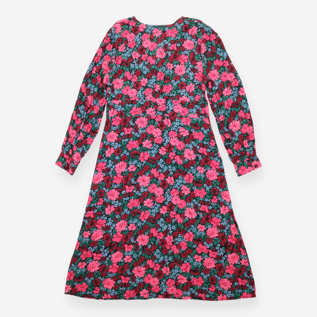 Midi Dress Floral Long Sleeve V Neck Viscose