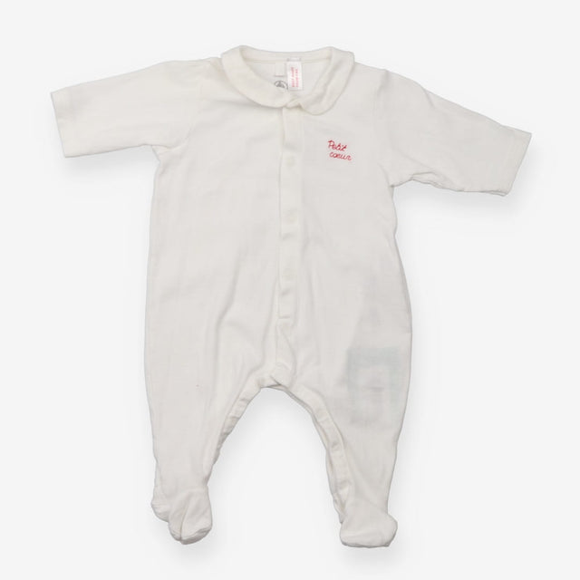 Collard Sleepsuit White Embroidered in Red 'Petit