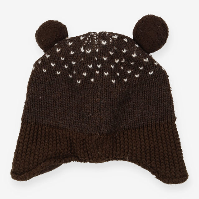 Hat brown bear knit padded
